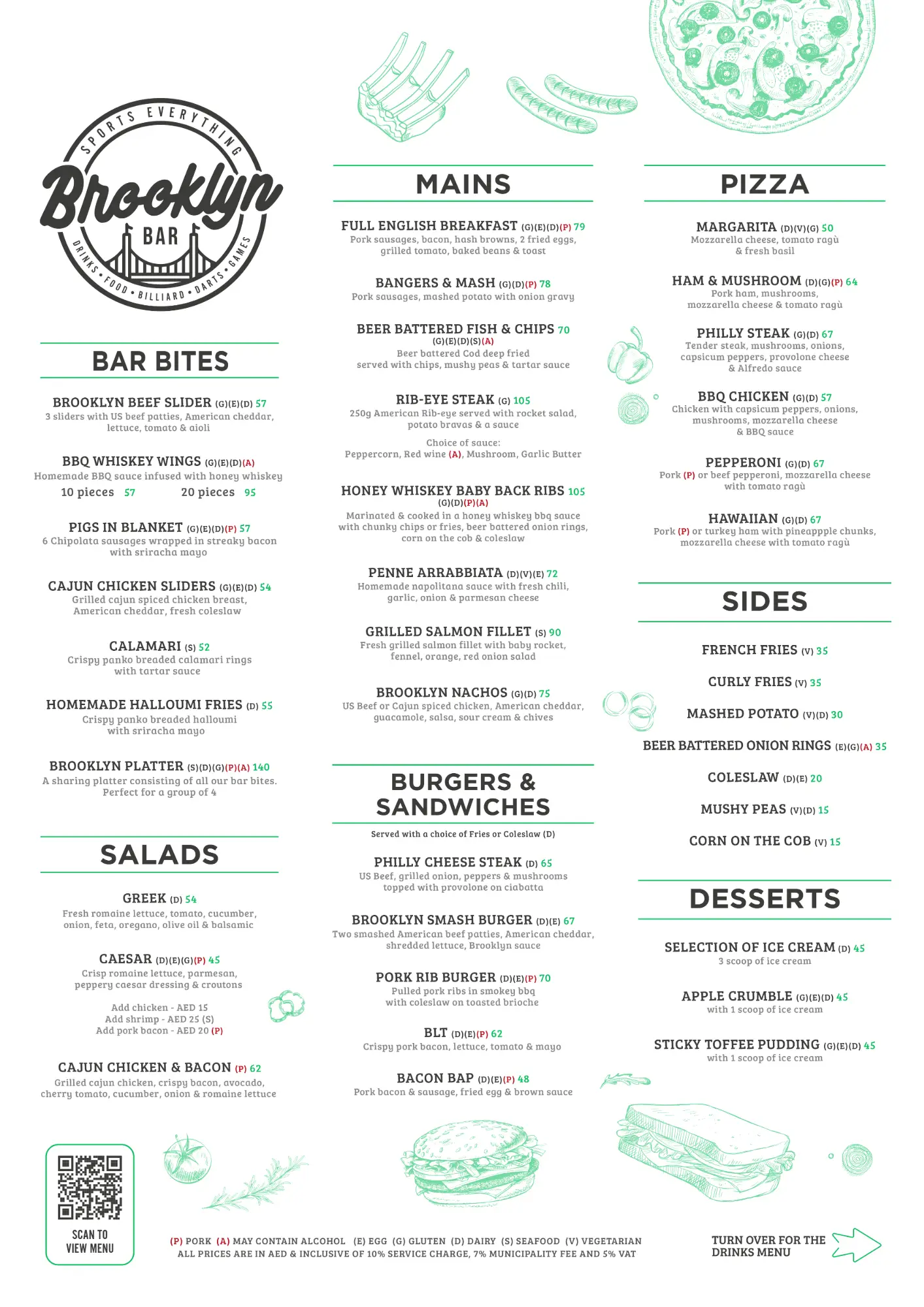 Brooklyn Sports Bar Drinks Menu Page 1